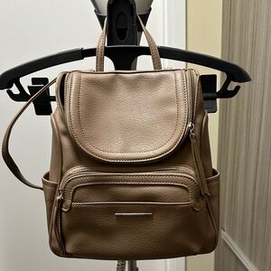 Women’s Taupe Faux-Leather Backpack Purse